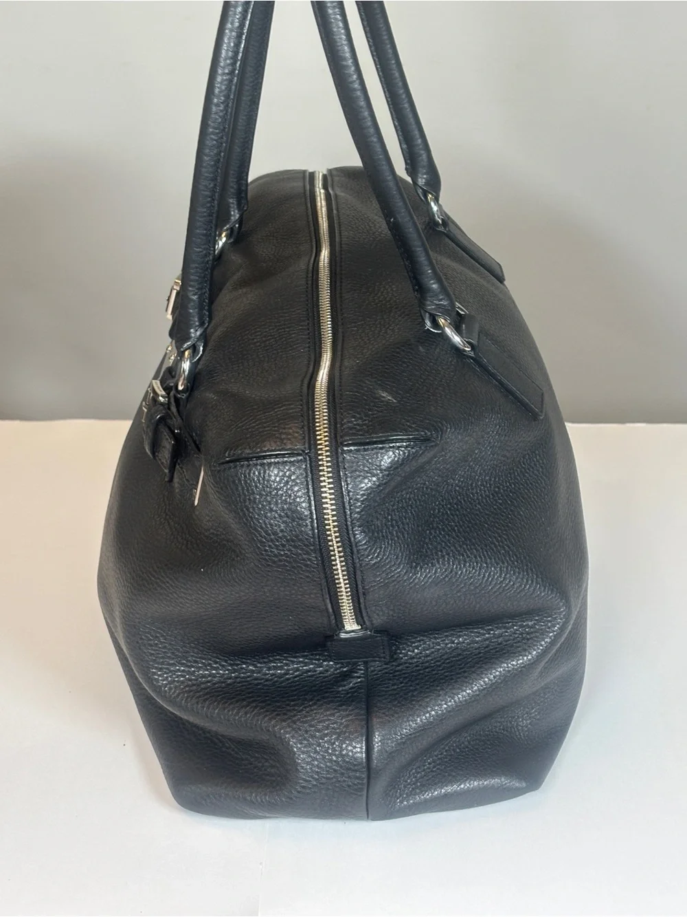 Michael Kors Black Hamiliton Weekender Leather Tote Satchel with Silver Hardware